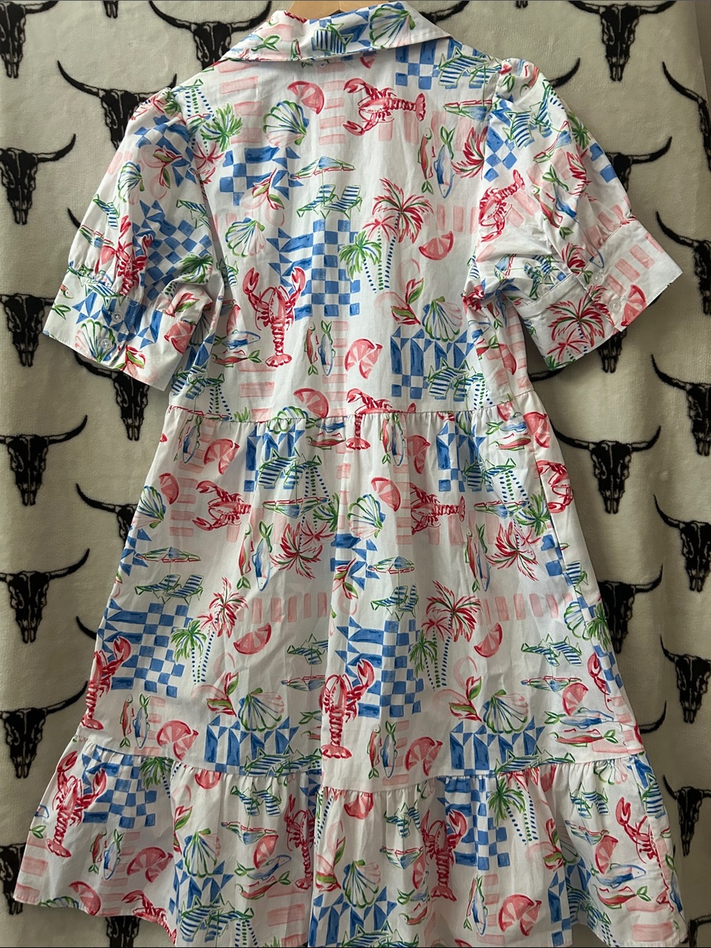 NWT Crown & Ivy Lobster Coastal Print Tiered Shirt Dress Size S - Picture 2 of 10